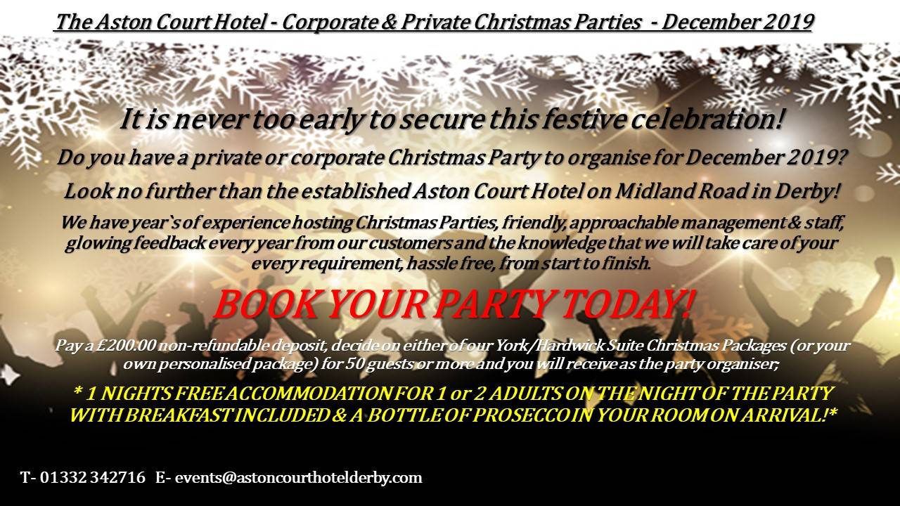 Christmas Party Venue In Derby City Centre Aston Court Hotel - 